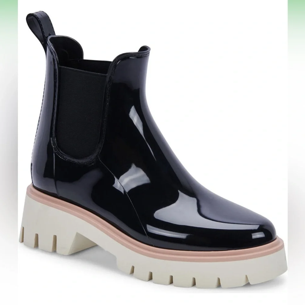 NEW Dolce Vita Thundr H2O Waterproof Chelsea Rain Boot Black Patent